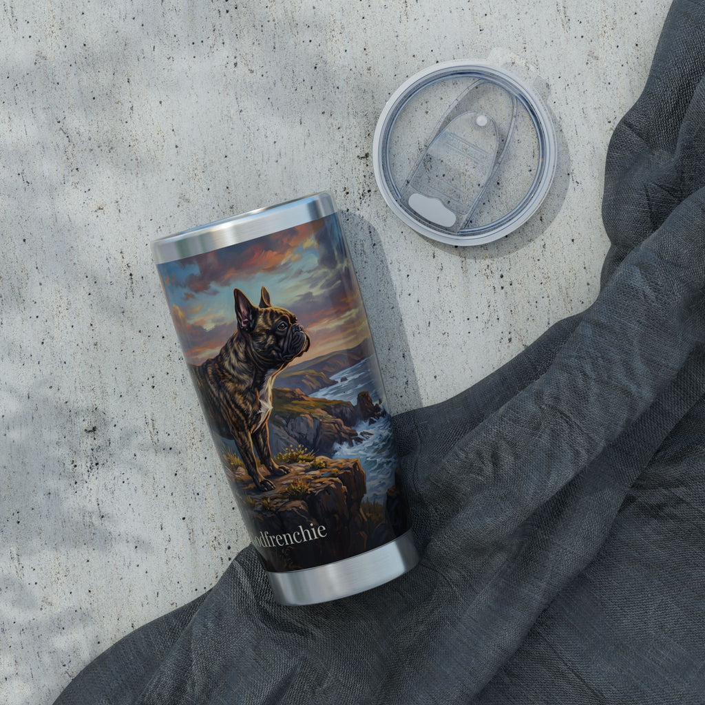 Personalized Frenchie Tumbler – Coastal Cliffs Travel Mug, Custom Name Gift for Dog Lover