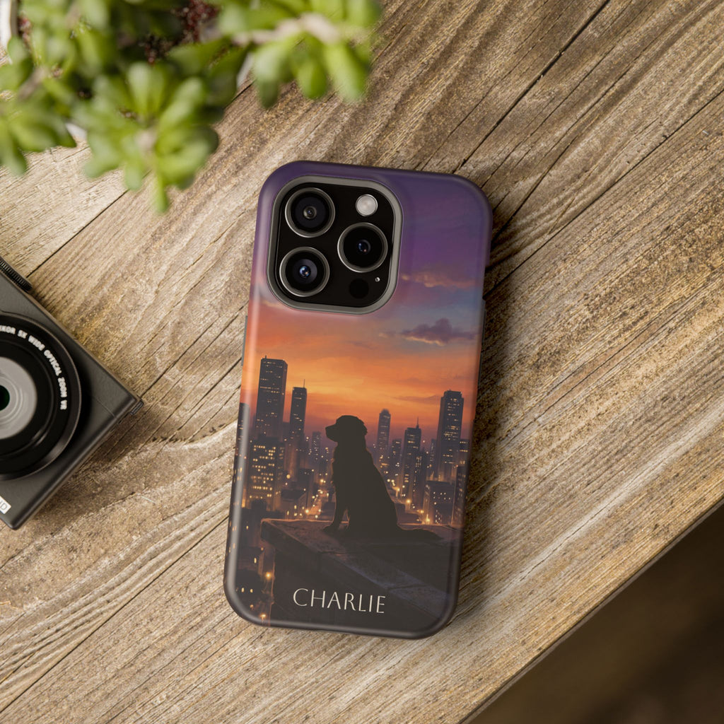 Personalized Golden Retriever City Skyline Phone Case — Wireless Charging Cover