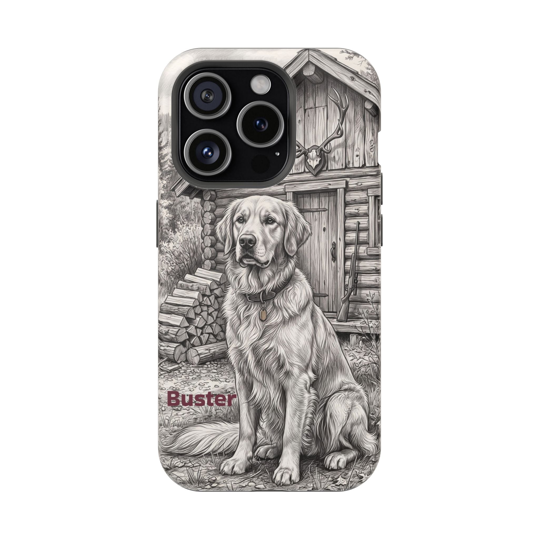 Personalized Golden Retriever Cabin Porch Phone Case — Wireless Charging Cover