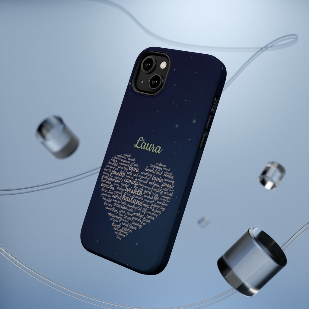 Personalized Teacher Heart Word Art Phone Case — Navy Wireless Charging Cover