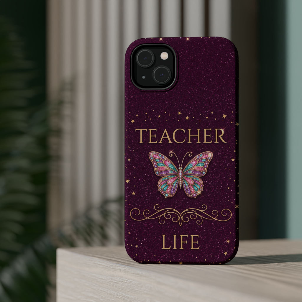 Teacher Life Glitter Butterfly Phone Case — Wireless Charging Cover