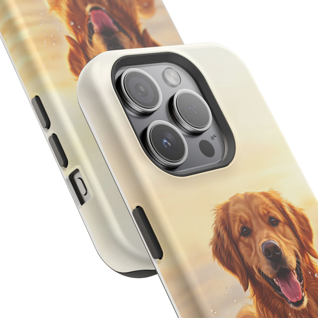 Beach Golden Retriever Phone Case — Impact-Resistant Wireless Charging Cover
