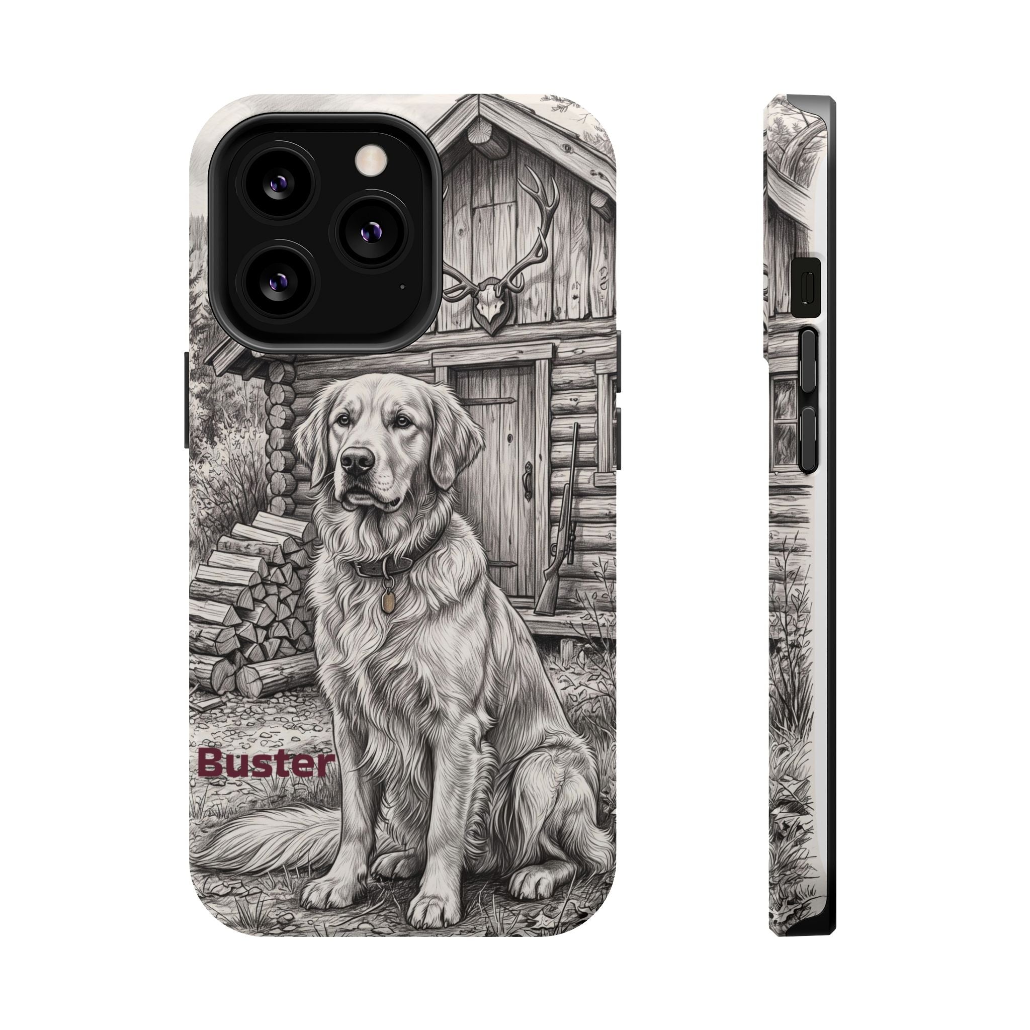 Personalized Golden Retriever Cabin Porch Phone Case — Wireless Charging Cover