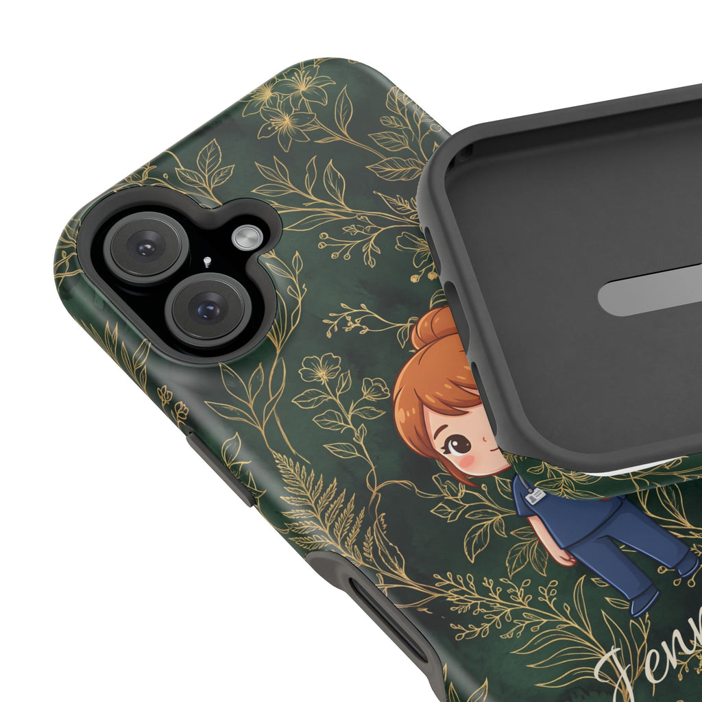 Personalized Nurse Botanical Phone Case — Impact-Resistant Wireless Charging Cover