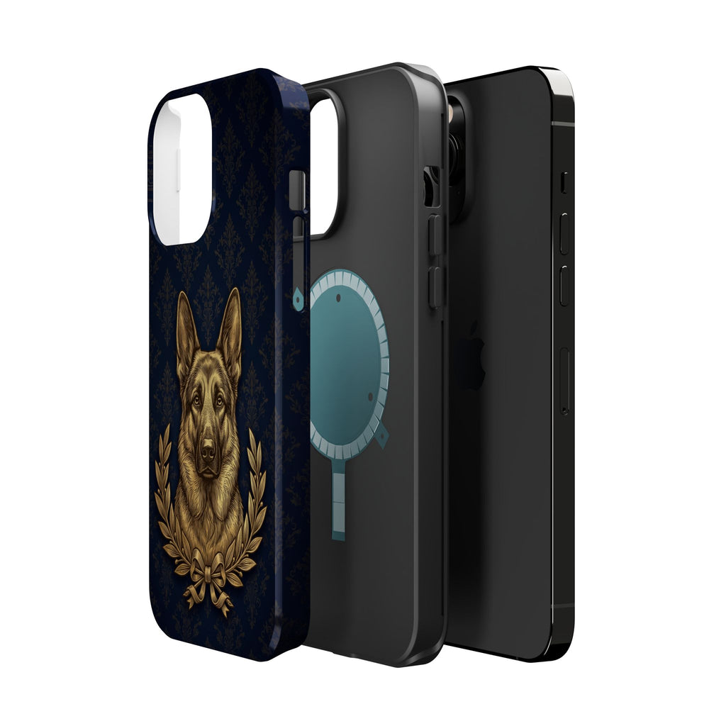 German Shepherd Phone Case | Navy Gold Laurel Art — Tough Magnetic Case with Wireless Charging