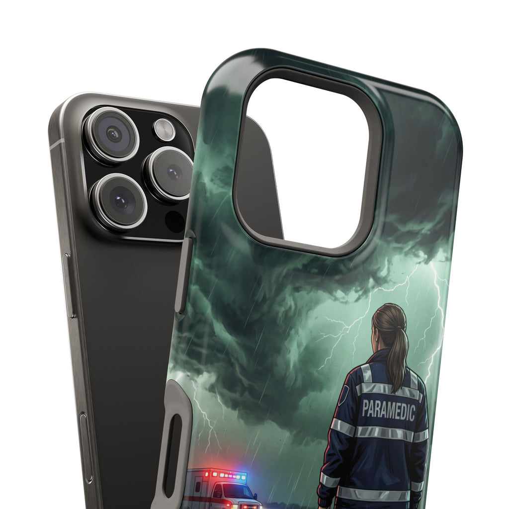 Female Paramedic Green Storm Phone Case — Magnetic Wireless Charging Cover