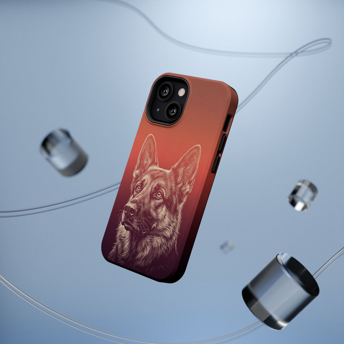 German Shepherd Phone Case | Sunset Sketch Art — Tough Magnetic Case with Wireless Charging