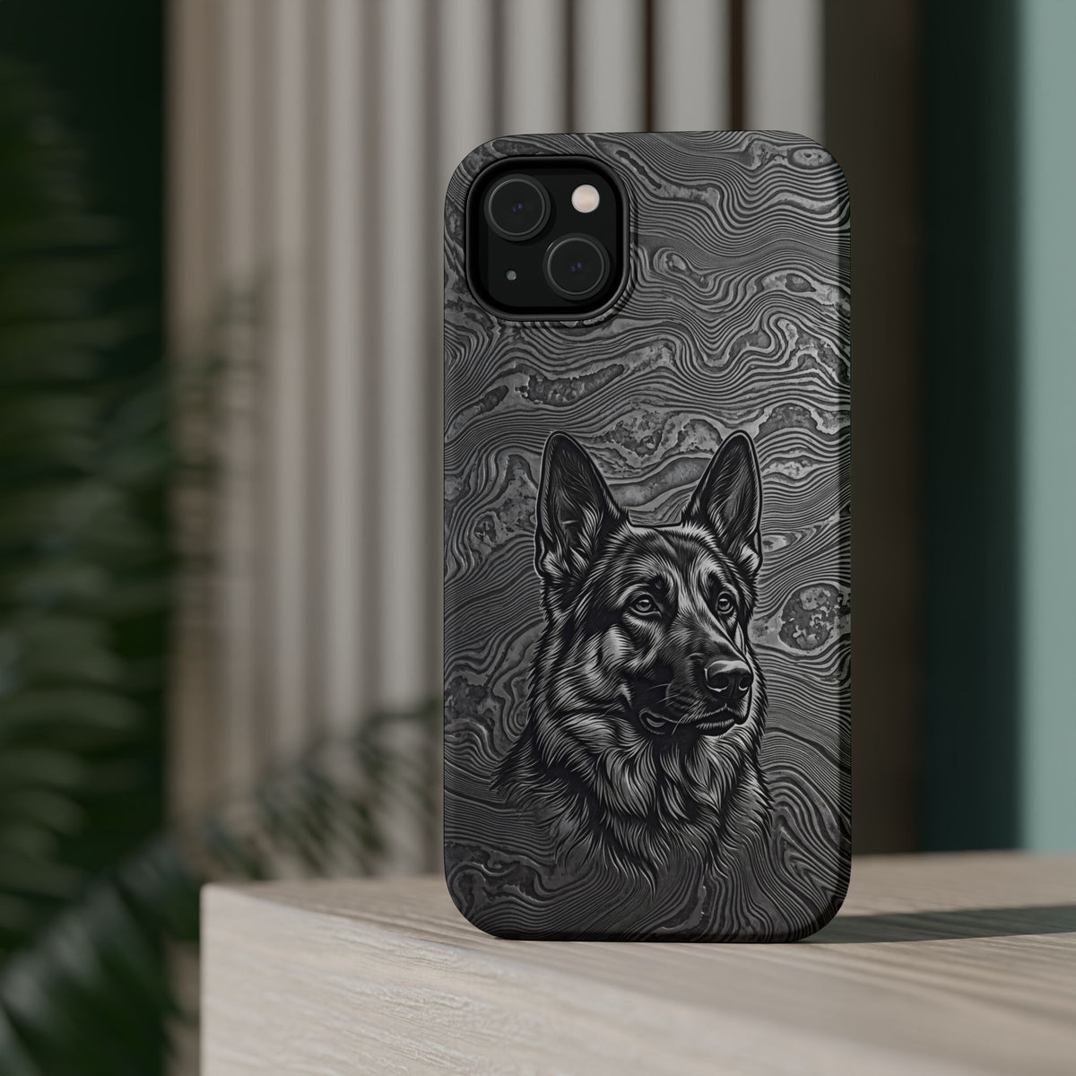 German Shepherd Phone Case | Damascus Art — Tough Magnetic Case with Wireless Charging