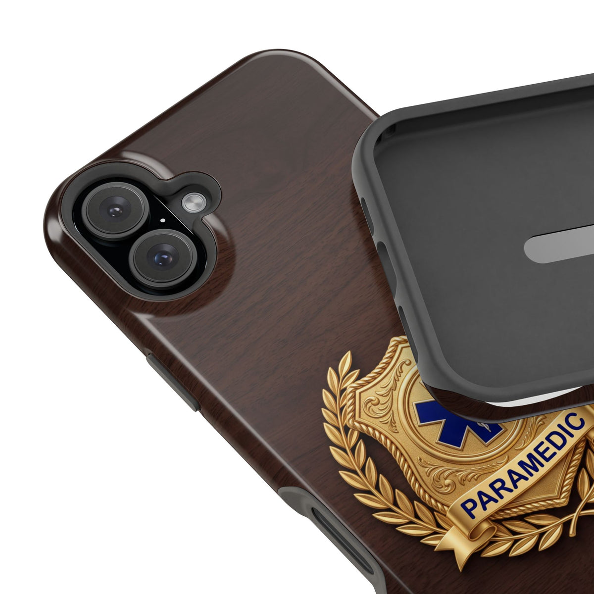 Gold Paramedic Laurel Badge Wood Phone Case — Magnetic Wireless Charging Cover