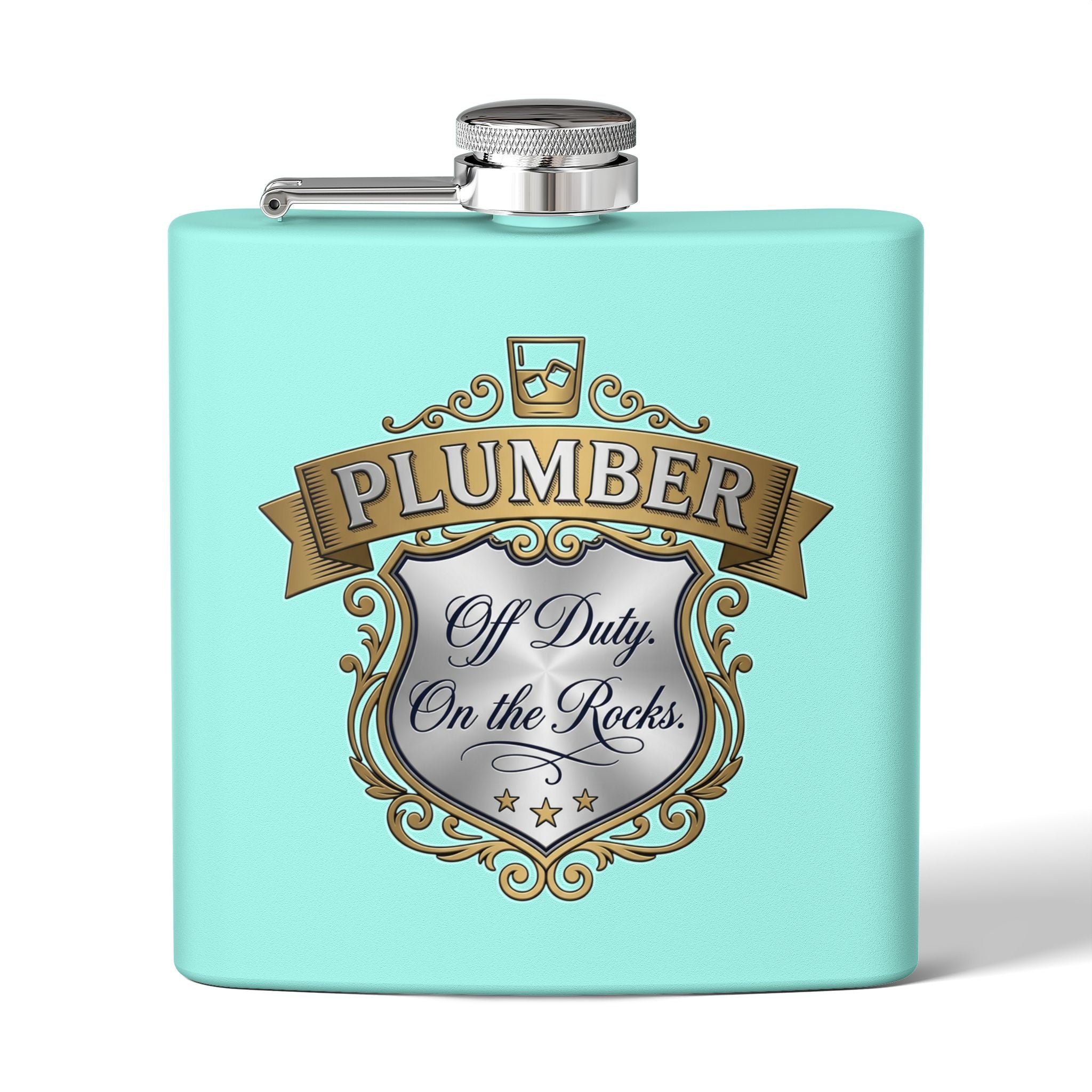 Flask — "Off Duty. On the Rocks." 6oz Stainless Steel Hip Flask