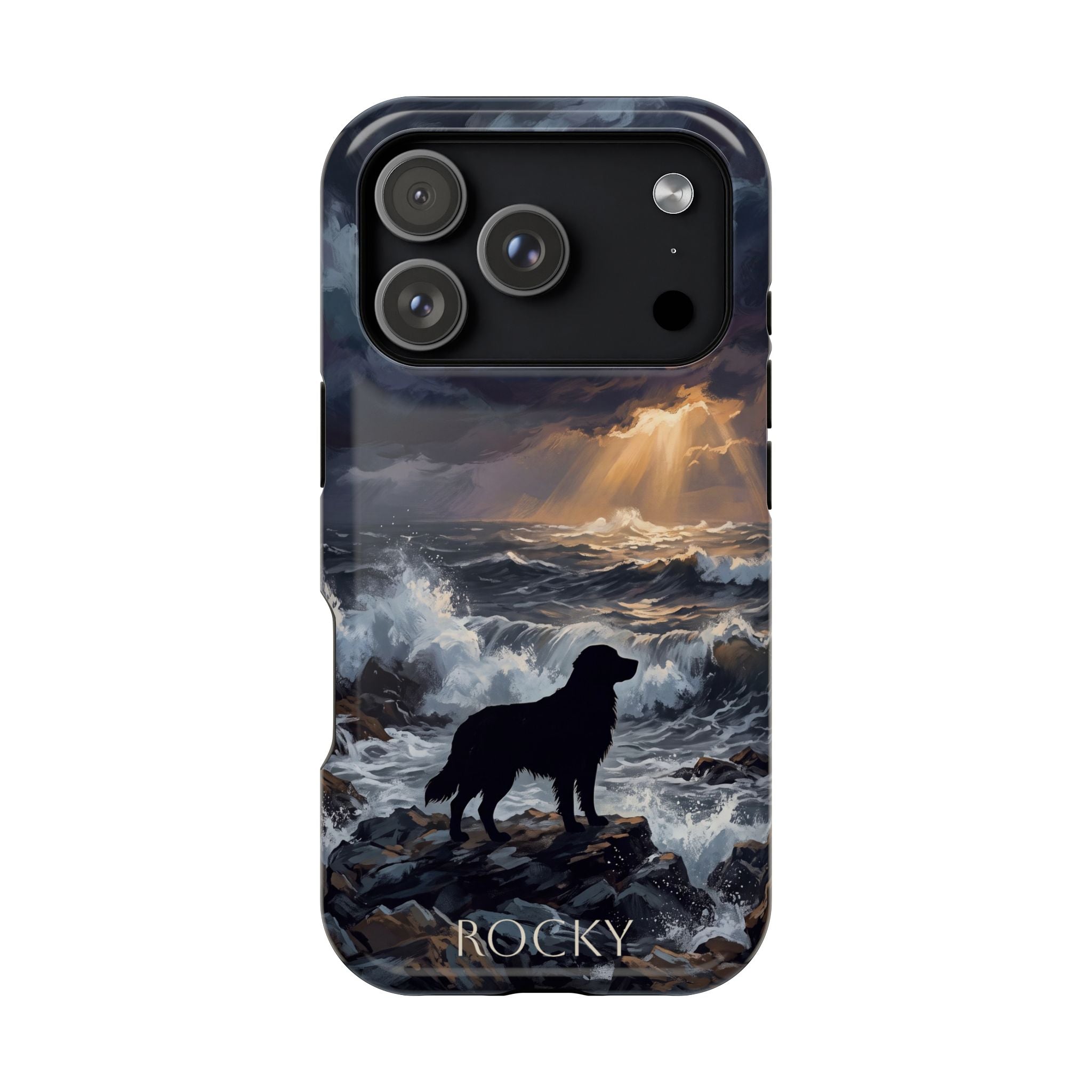 Personalized Golden Retriever Stormy Sea Phone Case — Wireless Charging Cover