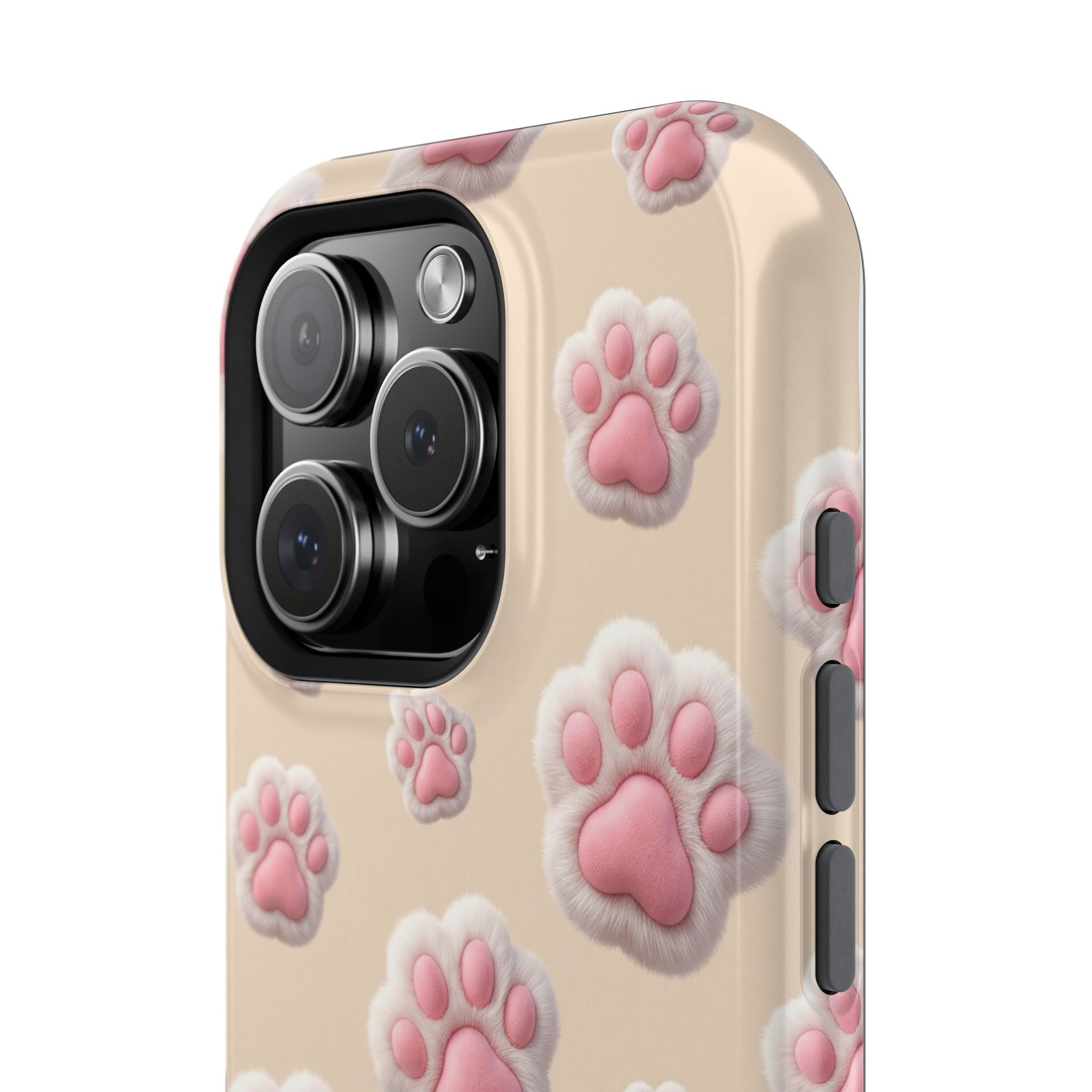 Pink Paw Print Phone Case — Impact-Resistant Wireless Charging Cover