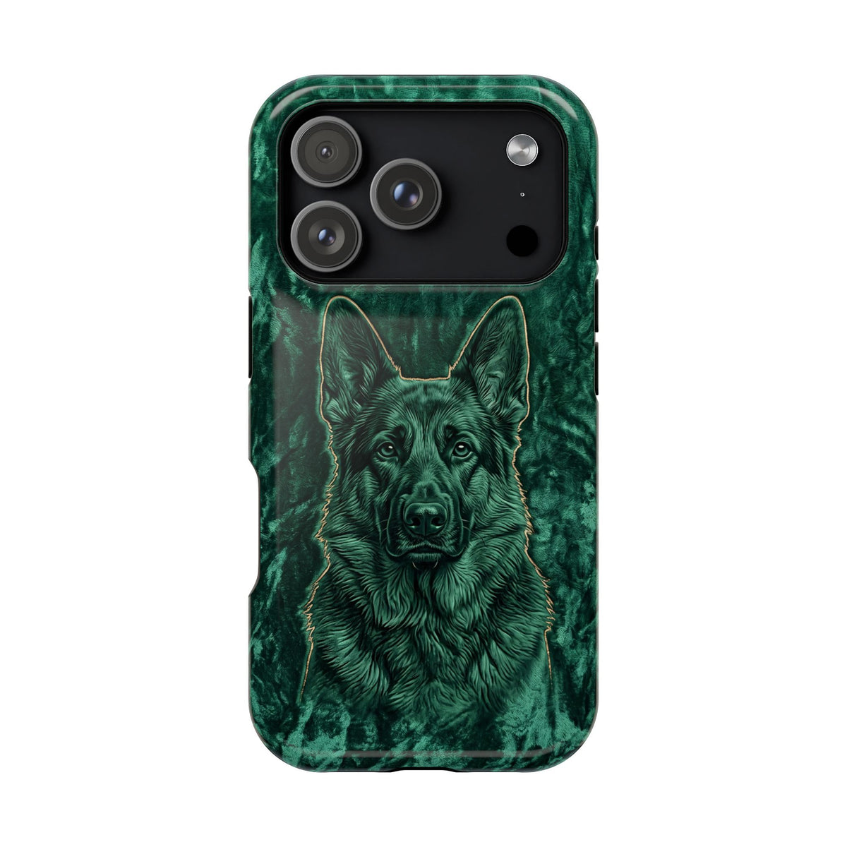 German Shepherd Phone Case | Emerald Velvet Art — Tough Magnetic Case with Wireless Charging