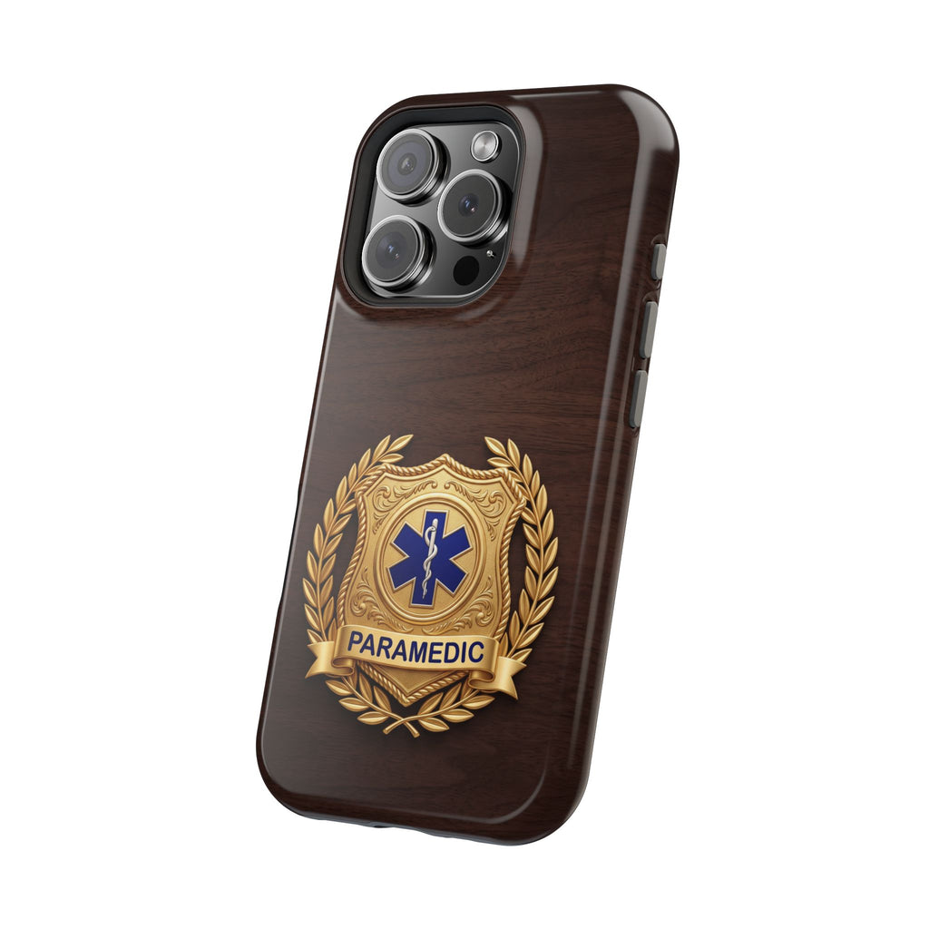 Gold Paramedic Laurel Badge Wood Phone Case — Magnetic Wireless Charging Cover