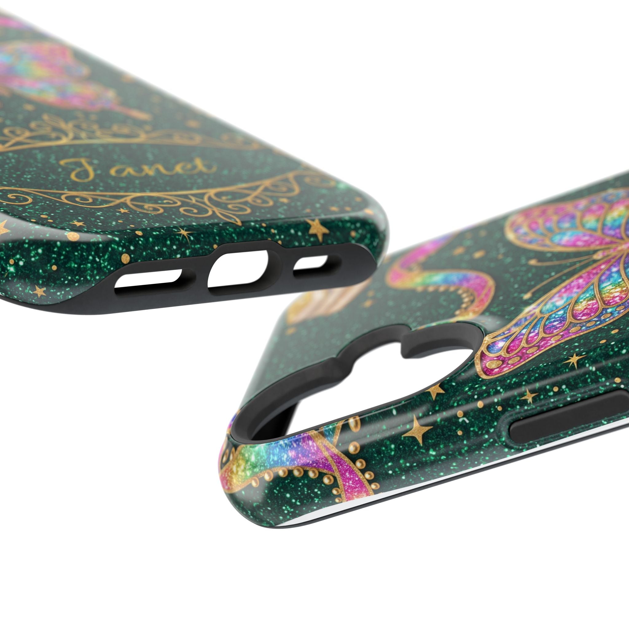 Rainbow Glitter Butterfly Personalized Teacher Phone Case — Wireless Charging Cover