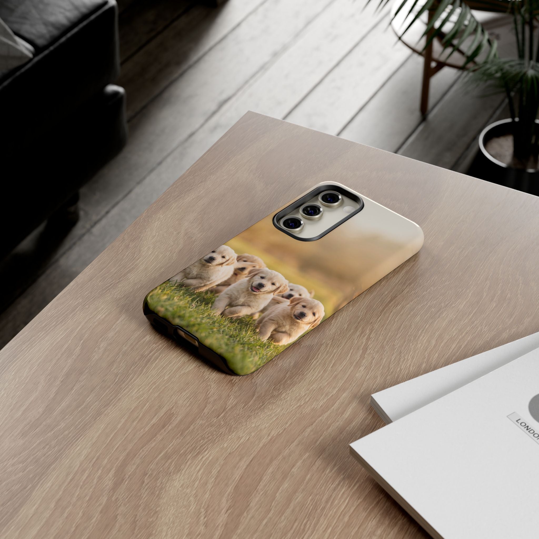 Golden Retriever Puppies Phone Case | Playful Puppy Pack Running in Grass | iPhone & Samsung