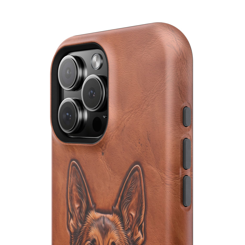 German Shepherd Phone Case | Western Tooled Art — Tough Magnetic Case with Wireless Charging