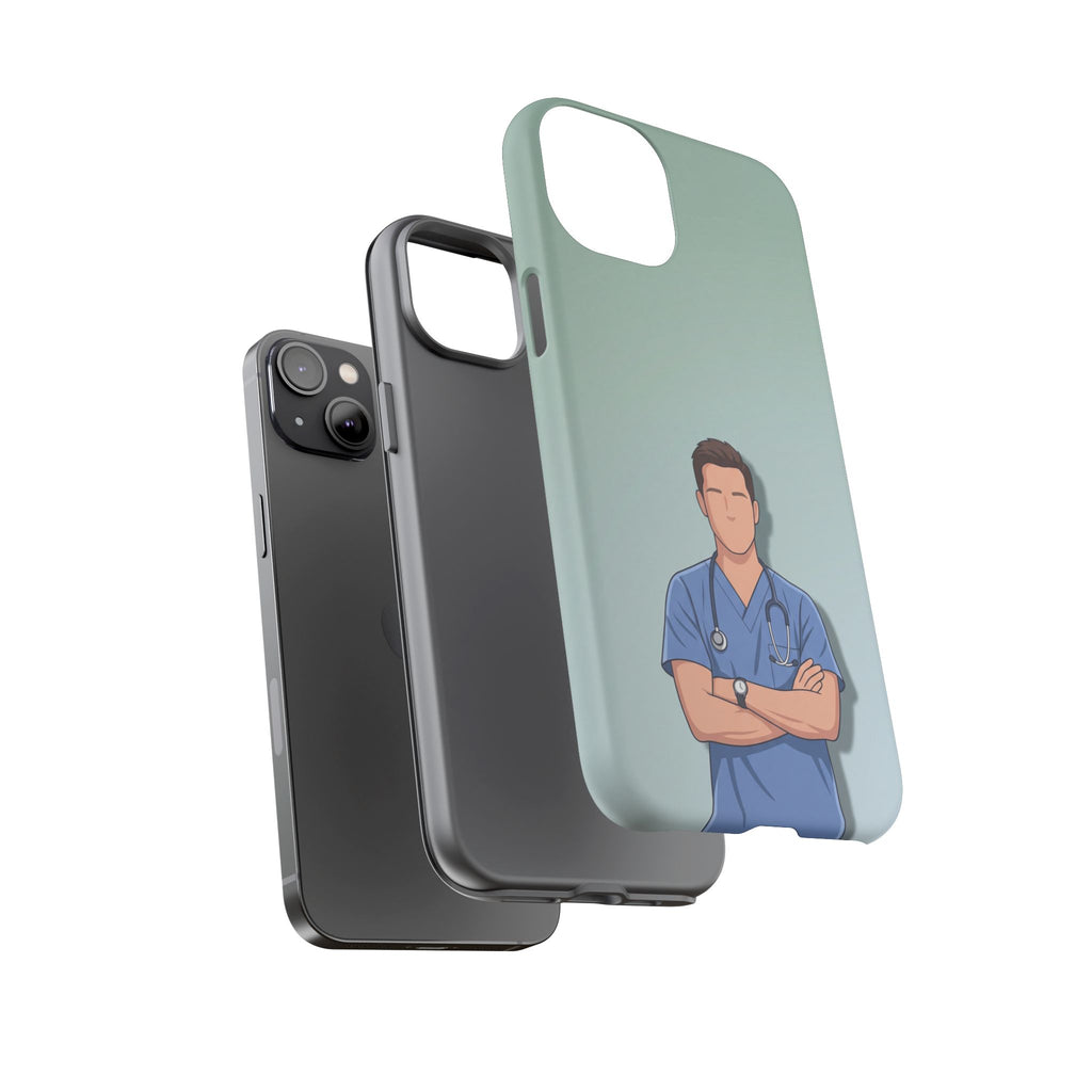 Male Nurse Phone Case | Confident Nurse in Blue Scrubs Illustration | iPhone & Samsung