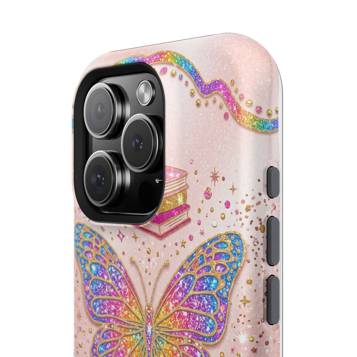 Blush Glitter Butterfly Personalized Teacher Phone Case — Wireless Charging Cover