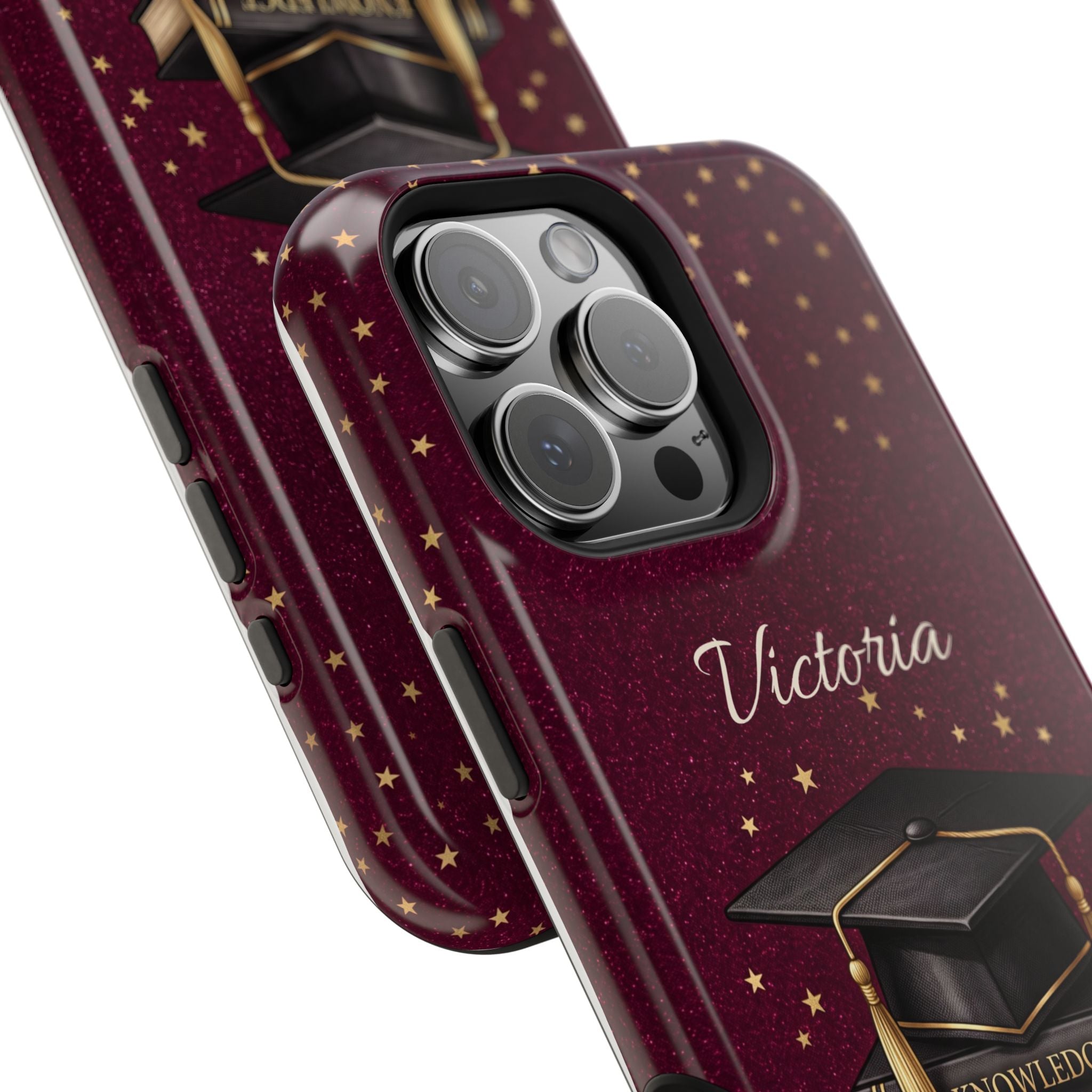 Graduation Cap & Books Personalized Teacher Phone Case — Wireless Charging Cover