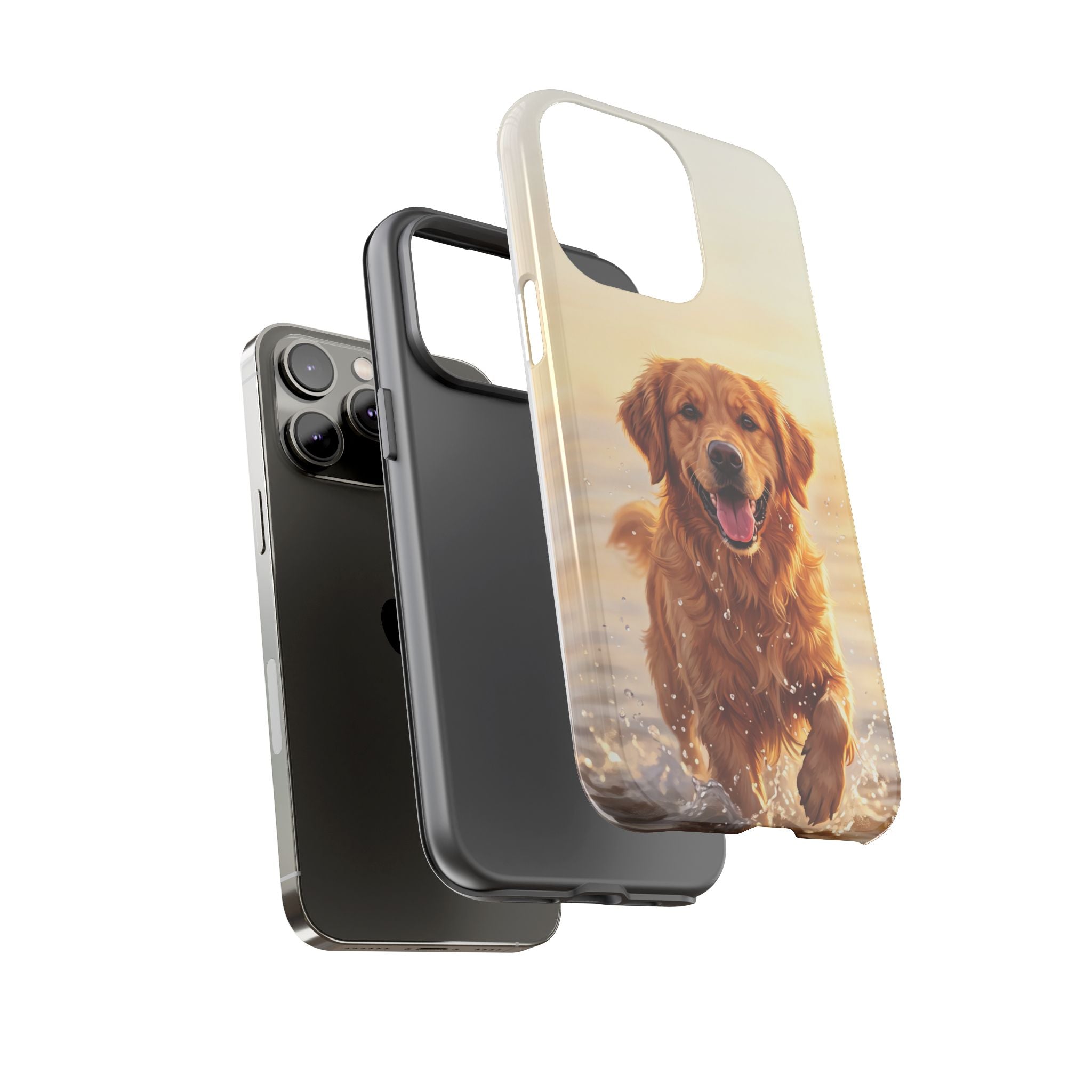 Golden Retriever Splashing in Water Phone Case | Joyful Dog at Golden Hour | iPhone & Samsung