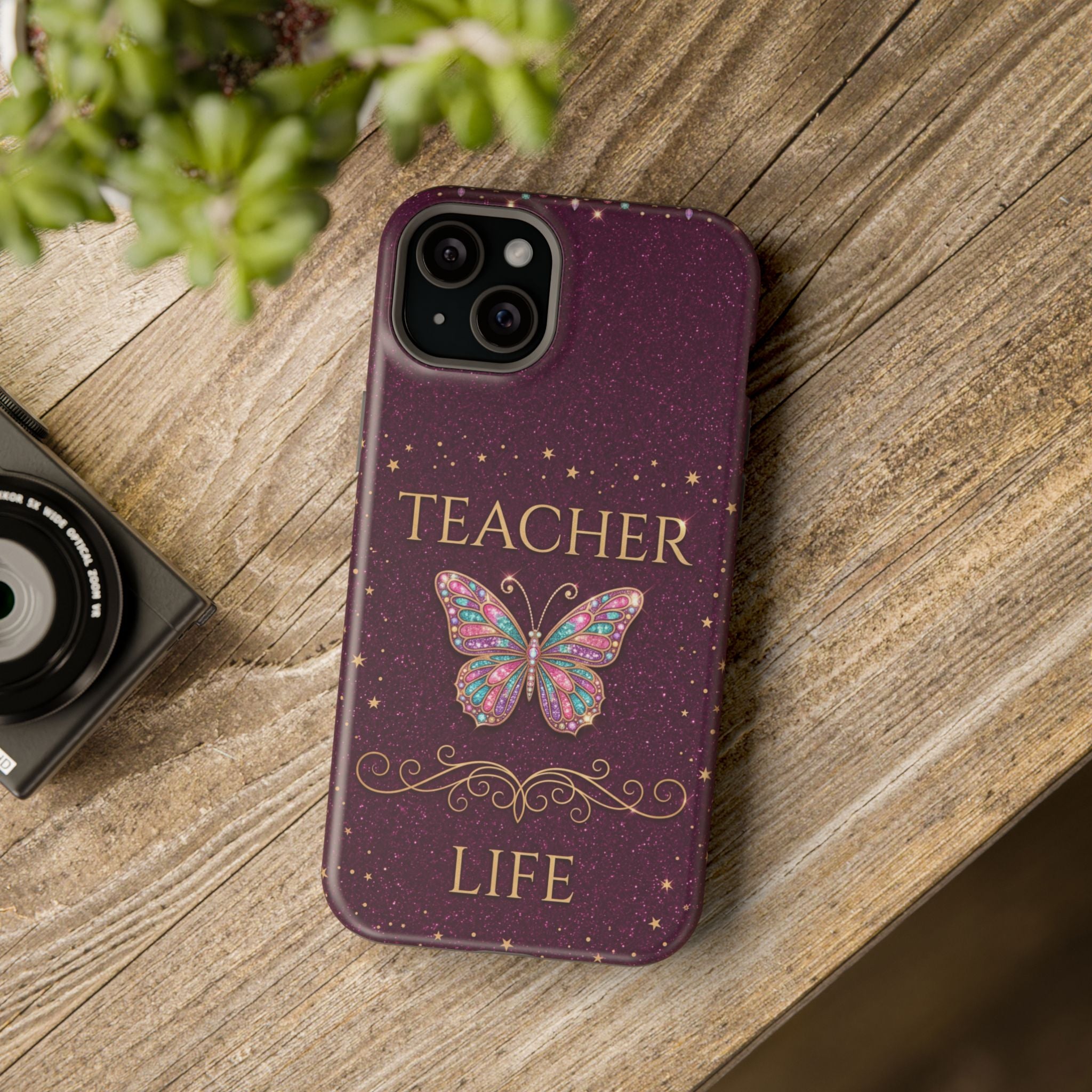 Teacher Life Glitter Butterfly Phone Case — Wireless Charging Cover