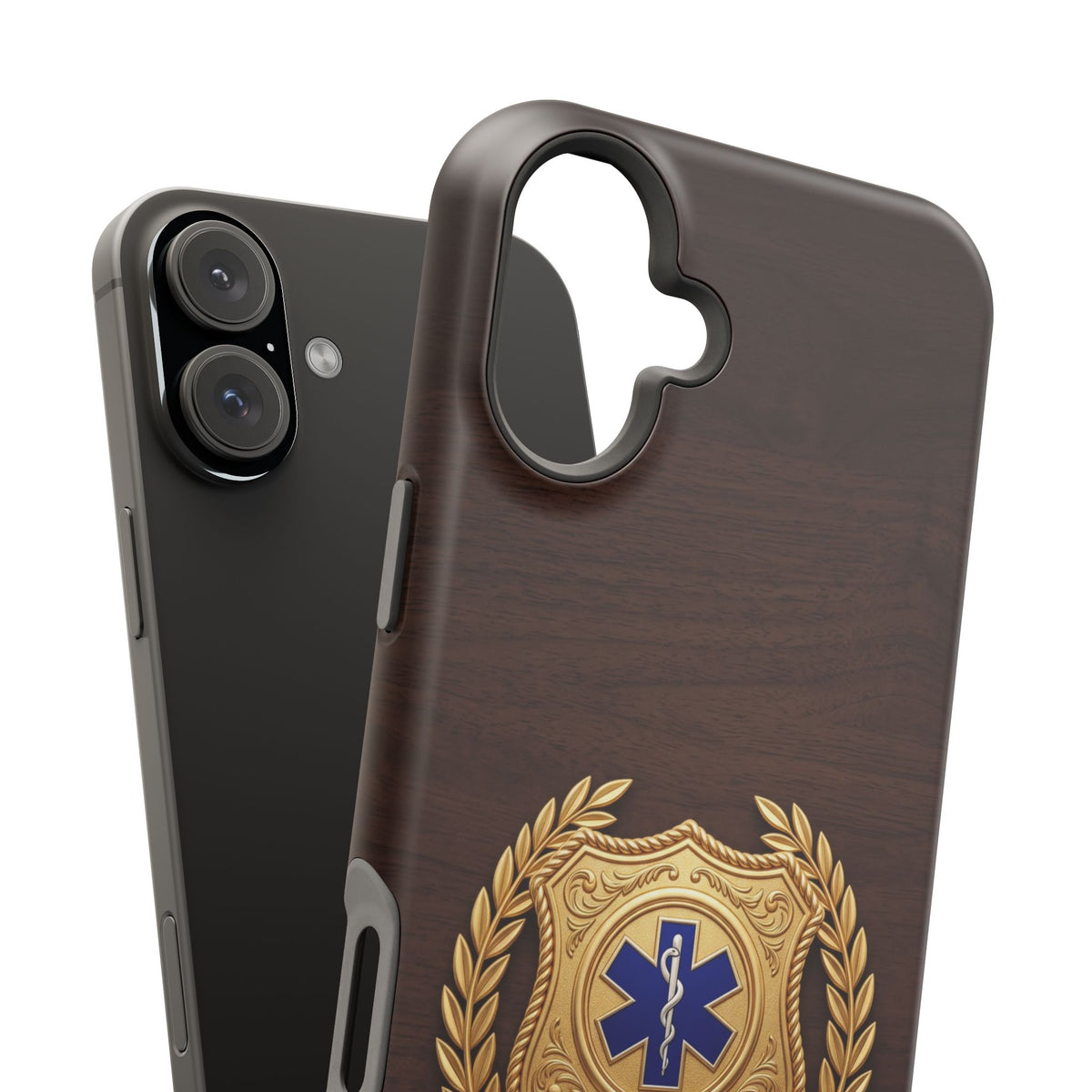 Gold Paramedic Laurel Badge Wood Phone Case — Magnetic Wireless Charging Cover