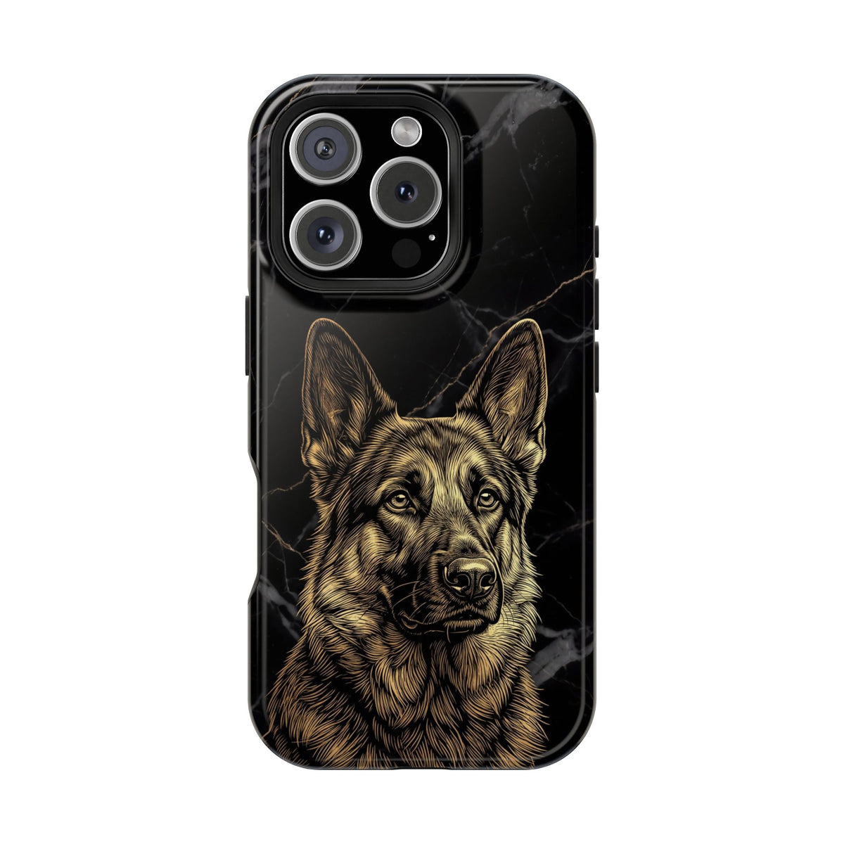 German Shepherd Phone Case | Black Marble Gold Sketch Art — Tough Magnetic Case with Wireless Charging