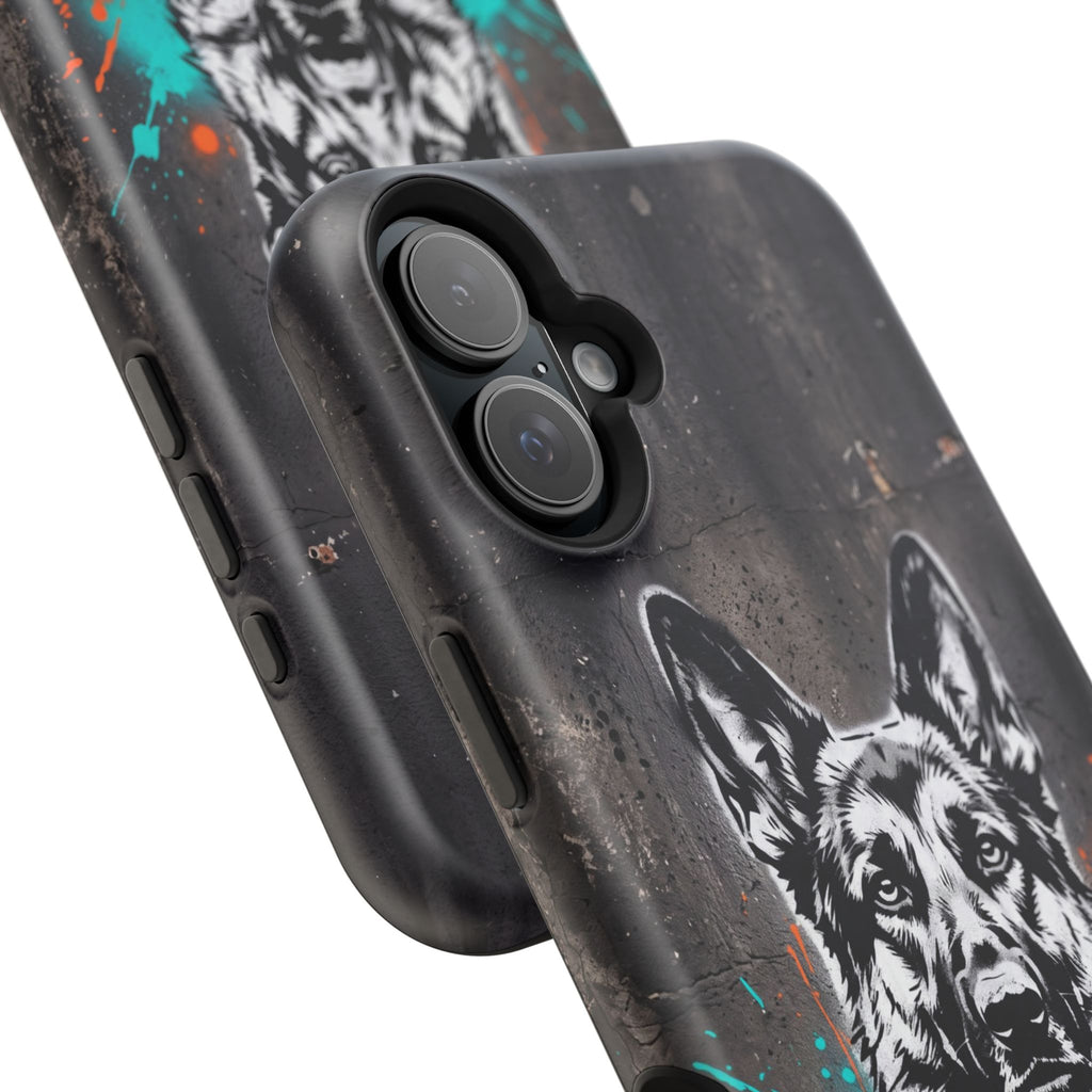 German Shepherd Phone Case | Graffiti Street Art — Tough Magnetic Case with Wireless Charging