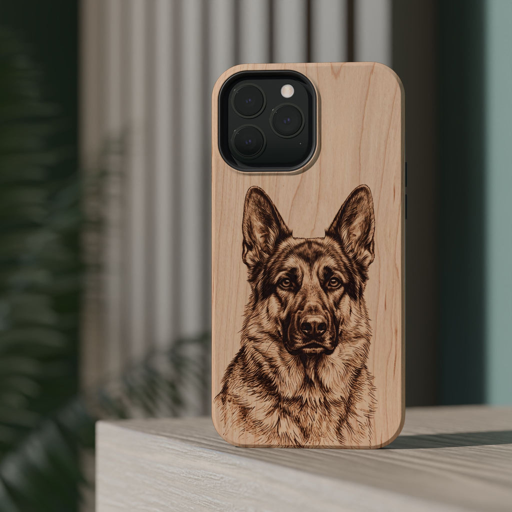 German Shepherd Phone Case | Pyrography Art — Tough Magnetic Case with Wireless Charging