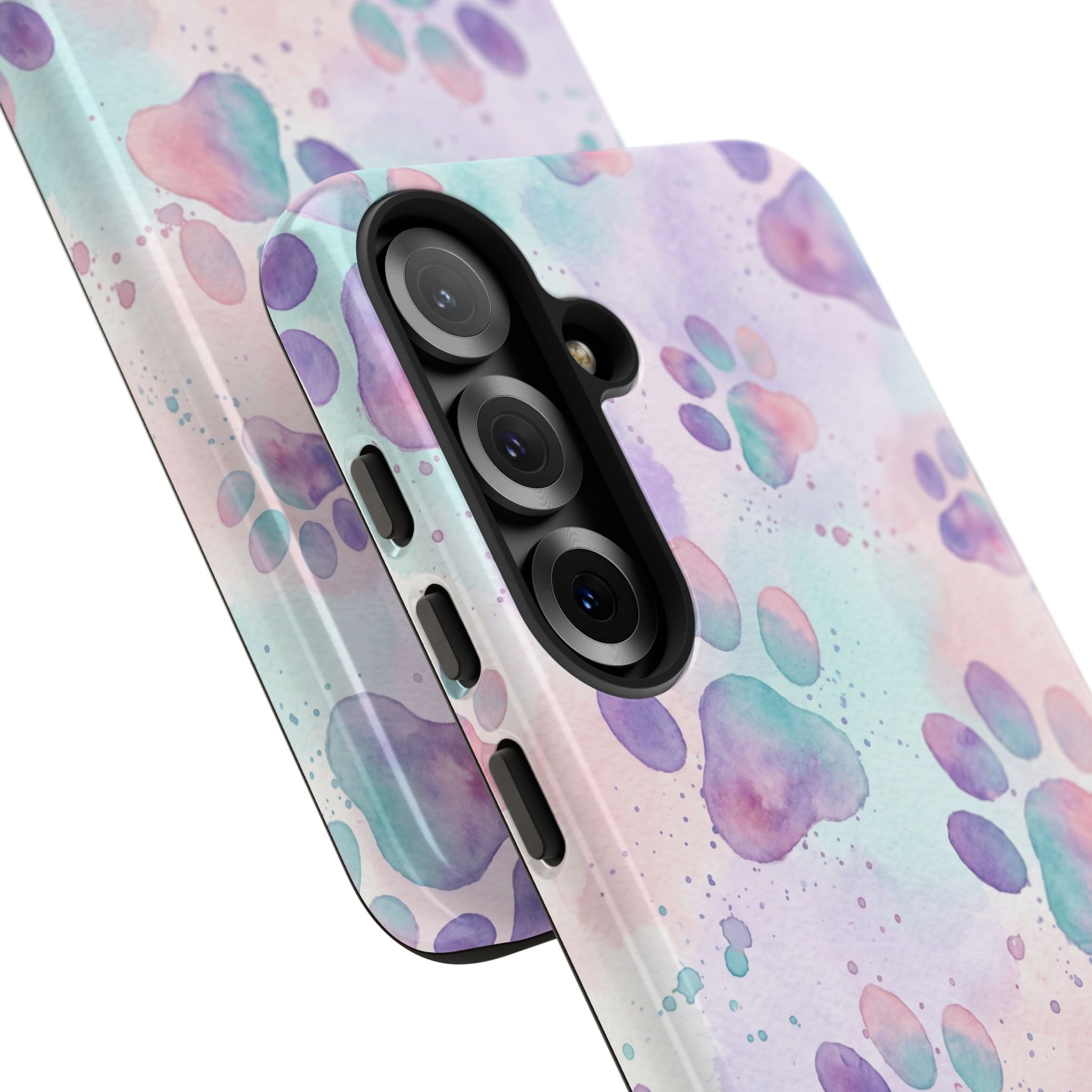 Watercolor Paw Print Phone Case | Pastel Purple, Teal & Pink Artistic Pattern | Samsung & iPhone