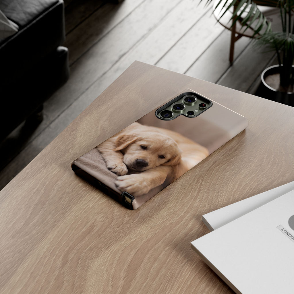 Sleepy Golden Retriever Puppy Phone Case | Cozy Cuddly Puppy Portrait | Samsung & iPhone
