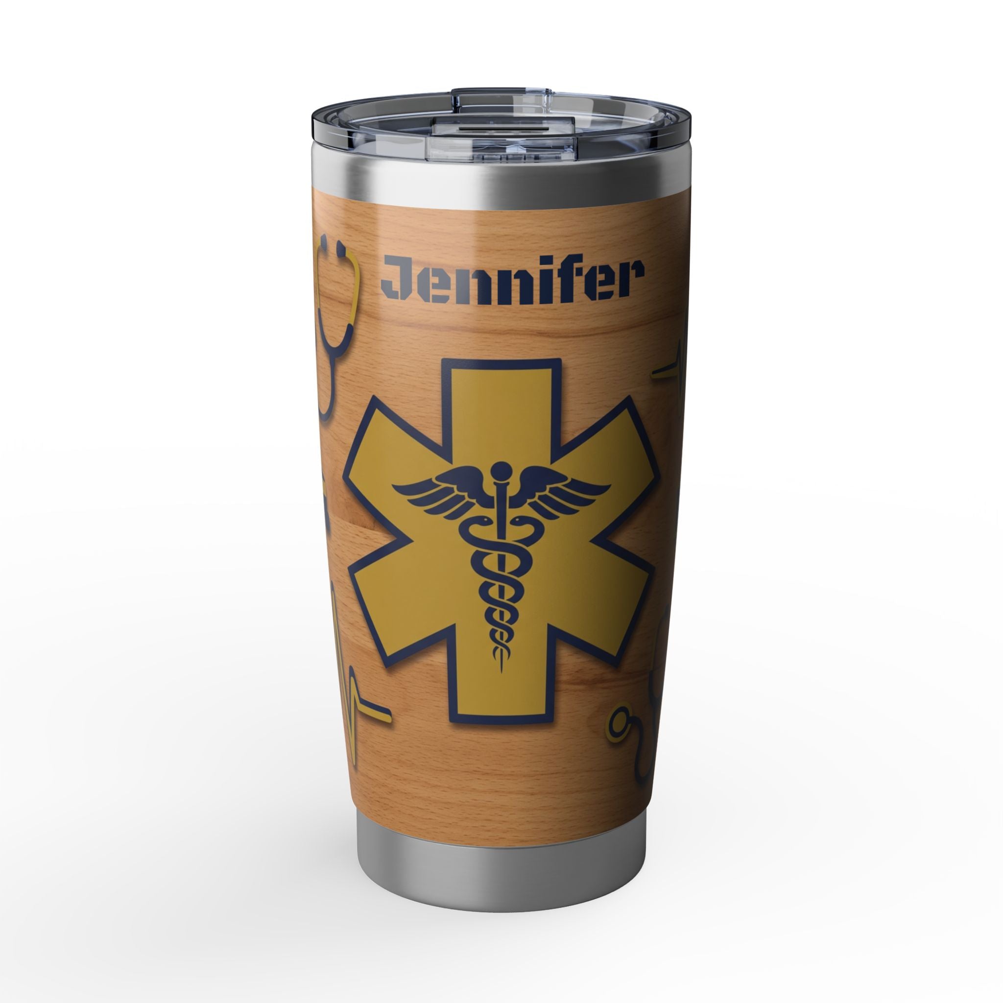 Personalized Paramedic/EMT Tumbler – 20 oz Wood Grain Design with Custom Name