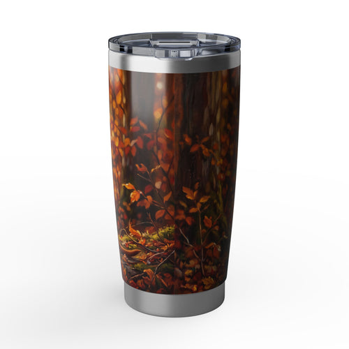 Dachshund Autumn Portrait Stainless Tumbler — 20 oz Personalized Travel Mug with Golden Forest Design