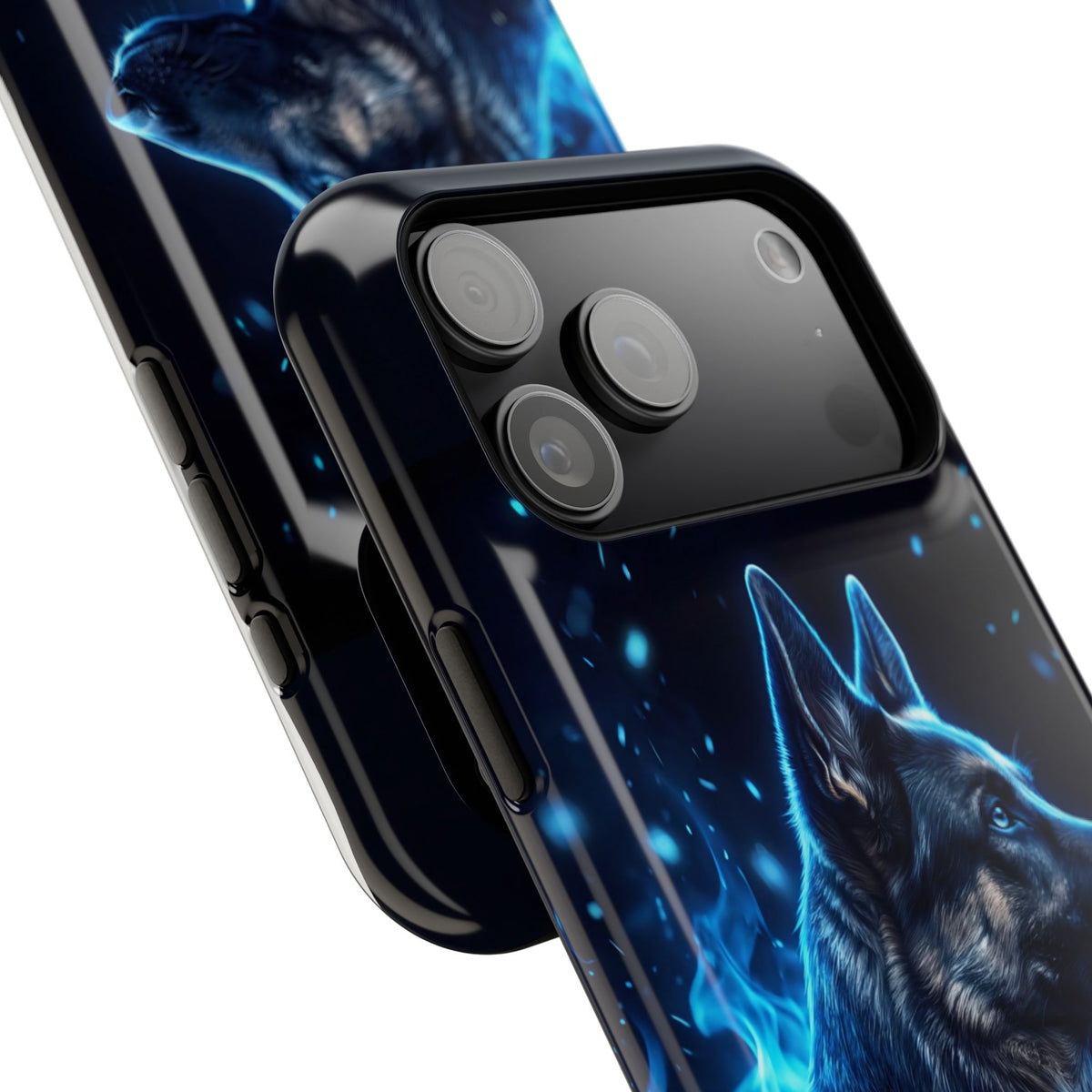 German Shepherd Phone Case | Blue Flame Art — Tough Magnetic Case with Wireless Charging
