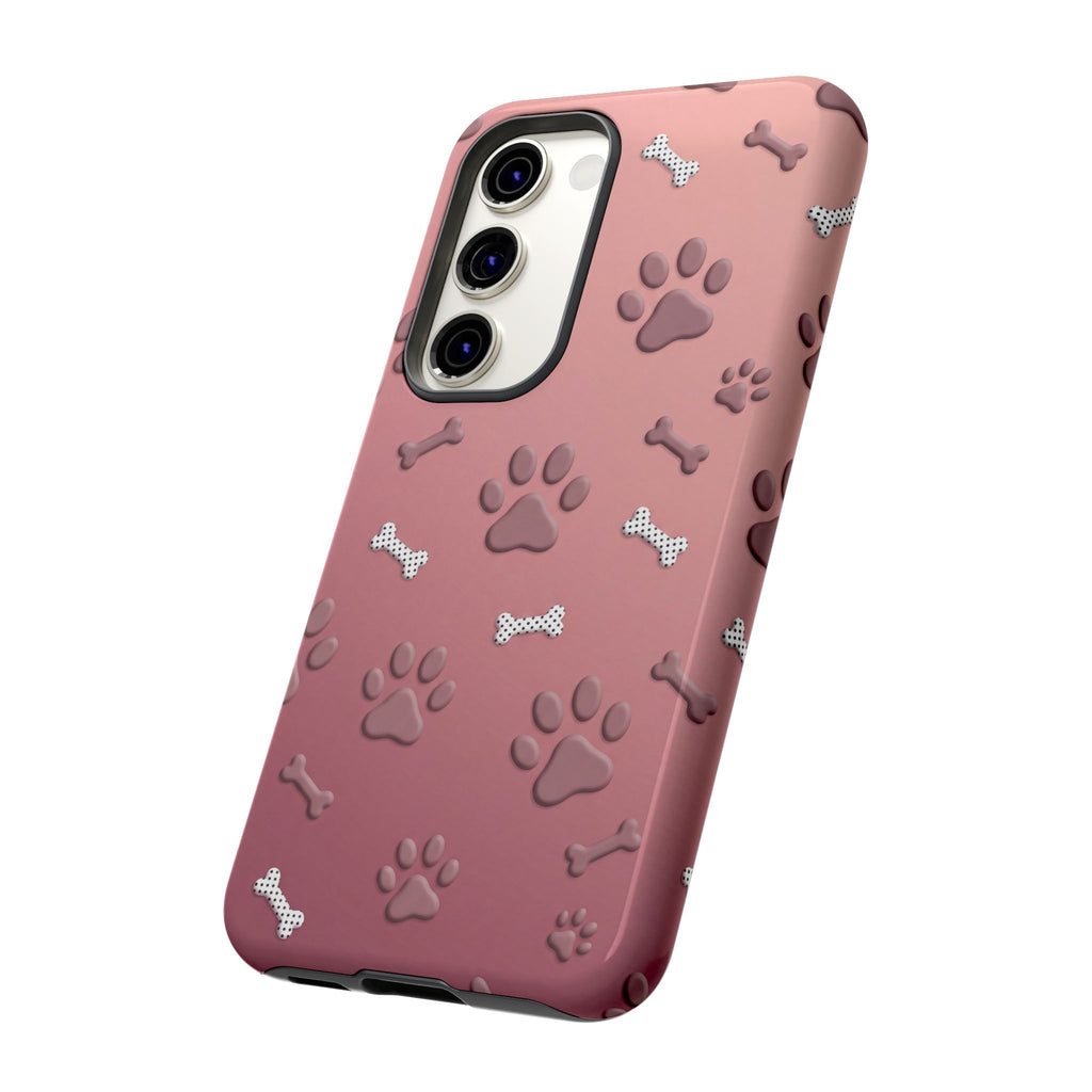 iPhone & Samsung Phone Case | Paw Print & Bone  | Dusty Rose Pattern Case for Frenchie Lovers