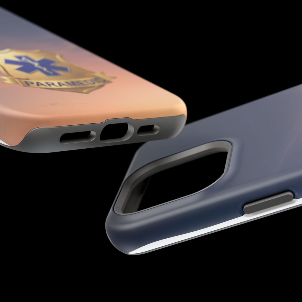 Gold Paramedic Badge Sunset Sky Phone Case — Magnetic Wireless Charging Cover