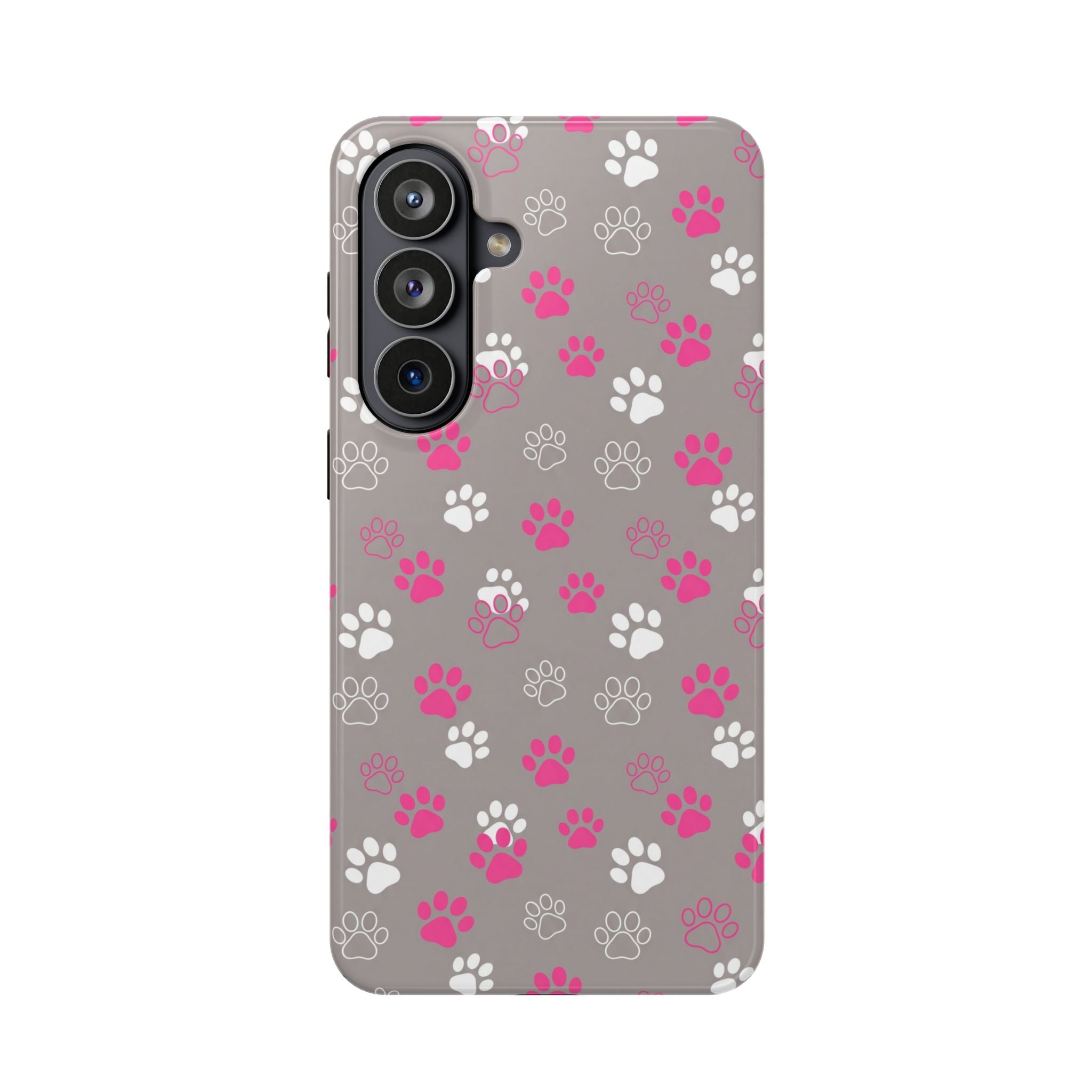 Pink & White Paw Print Phone Case — Impact-Resistant Wireless Charging Cover