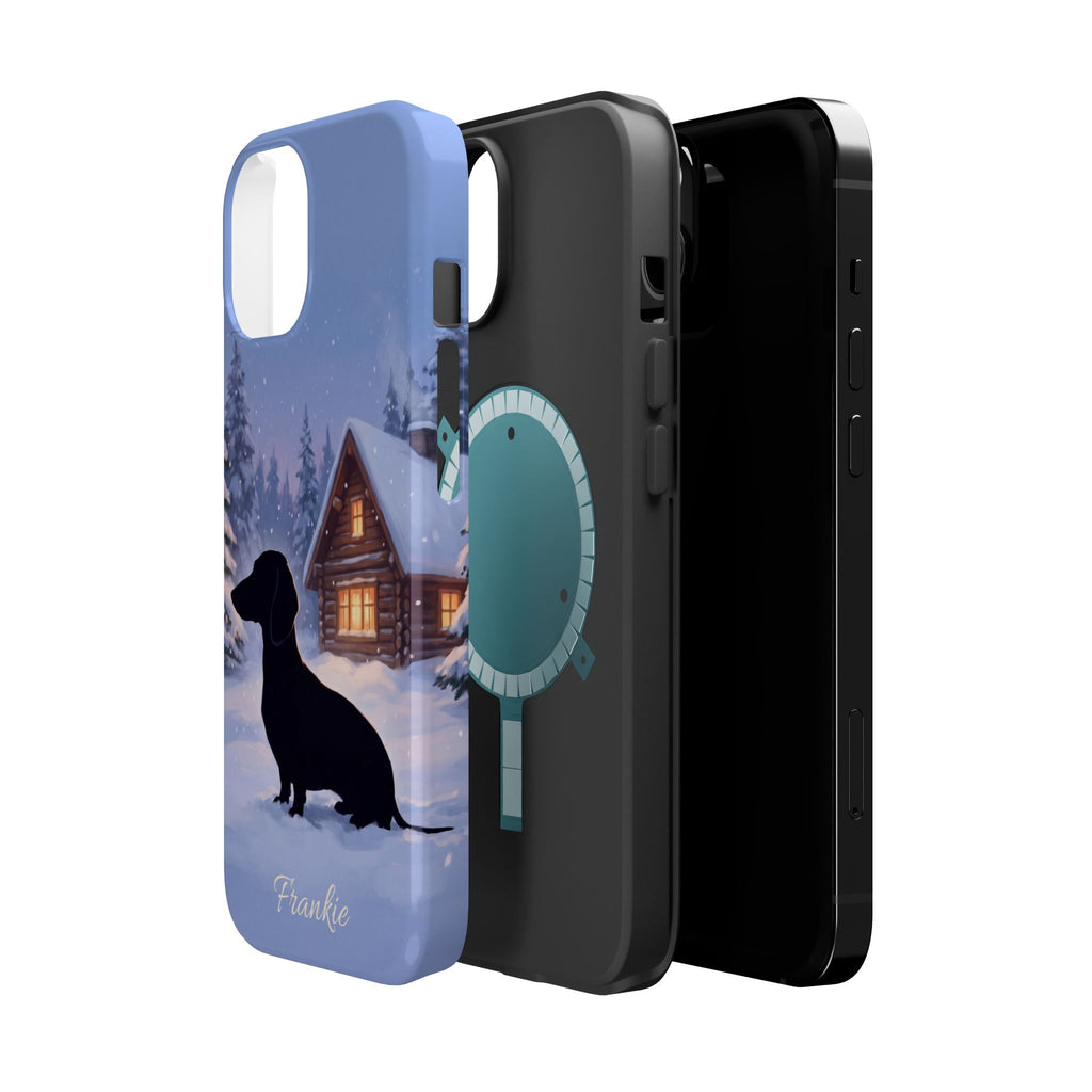 Personalized Dachshund Winter Cabin Phone Case — Wireless Charging Cover