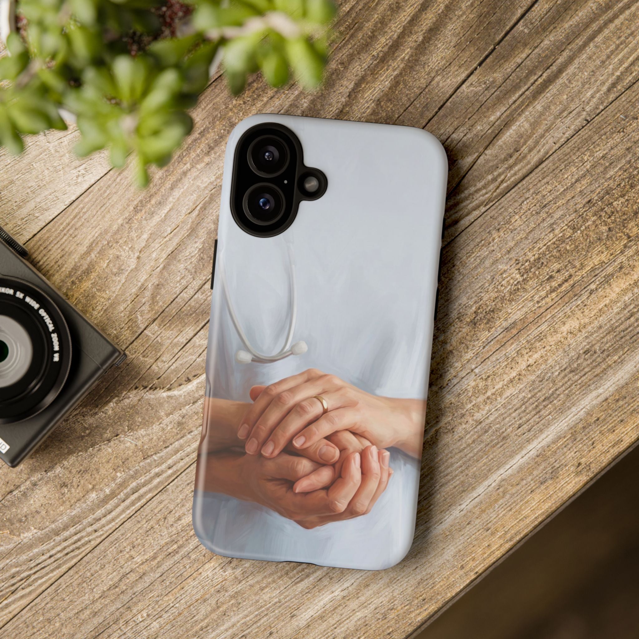 Nurse's Comforting Hands Phone Case | Caring Hands & Stethoscope Illustration | iPhone & Samsung