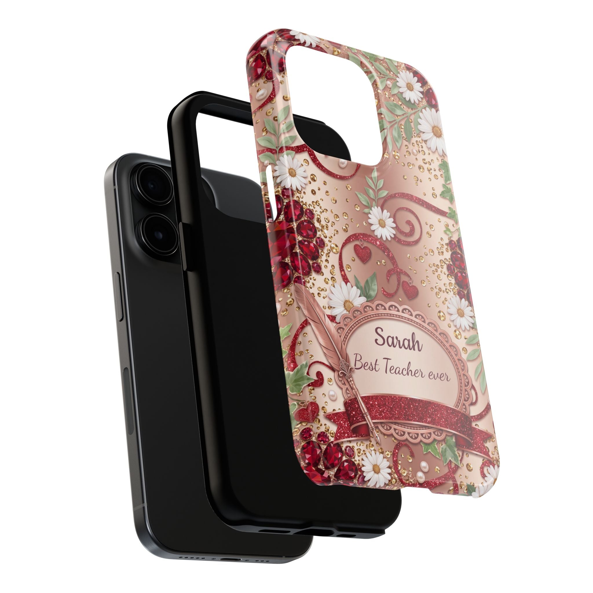 Personalized Teacher Phone Case — Custom Name and Message - Floral Jeweled Design