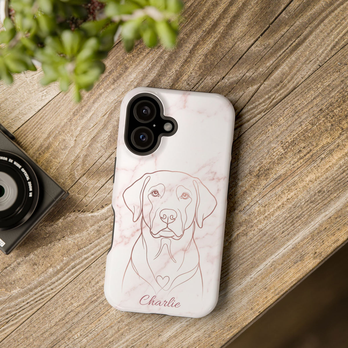 Personalized Rose Gold Marble Labrador Phone Case — Tough Magnetic Case with Wireless Charging