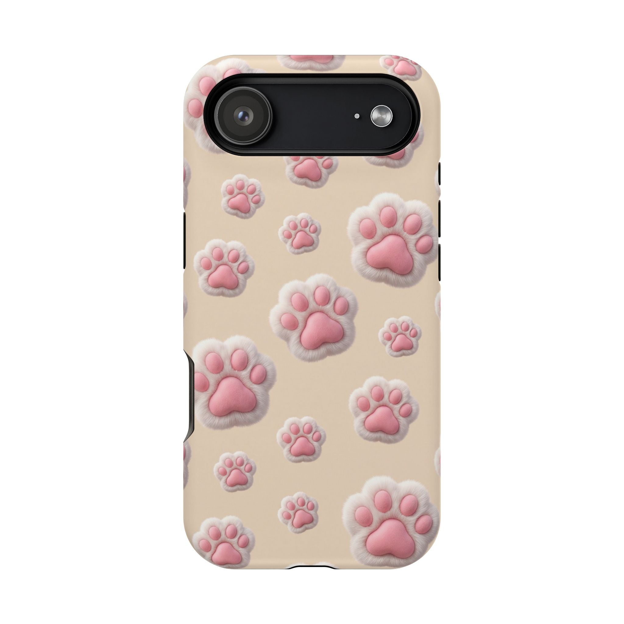 Pink Paw Print Phone Case — Impact-Resistant Wireless Charging Cover
