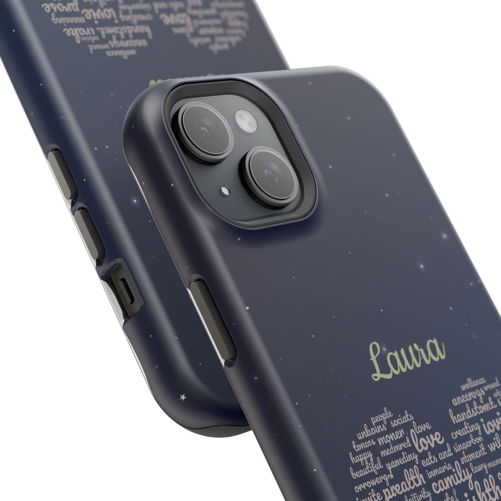 Personalized Teacher Heart Word Art Phone Case — Navy Wireless Charging Cover