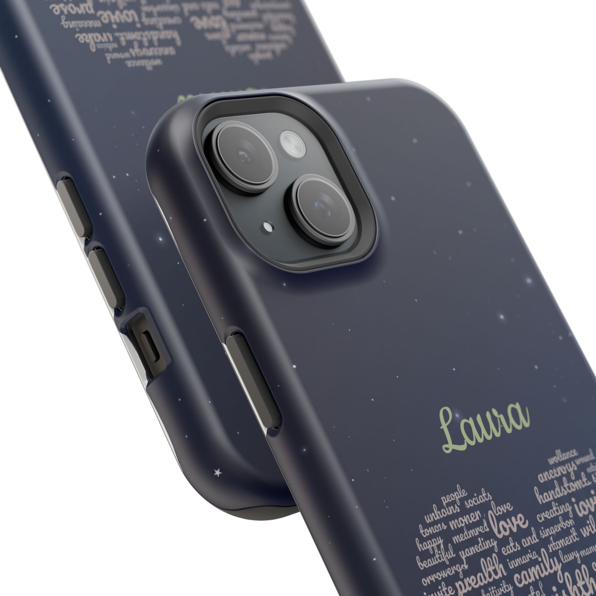 Personalized Teacher Heart Word Art Phone Case — Navy Wireless Charging Cover