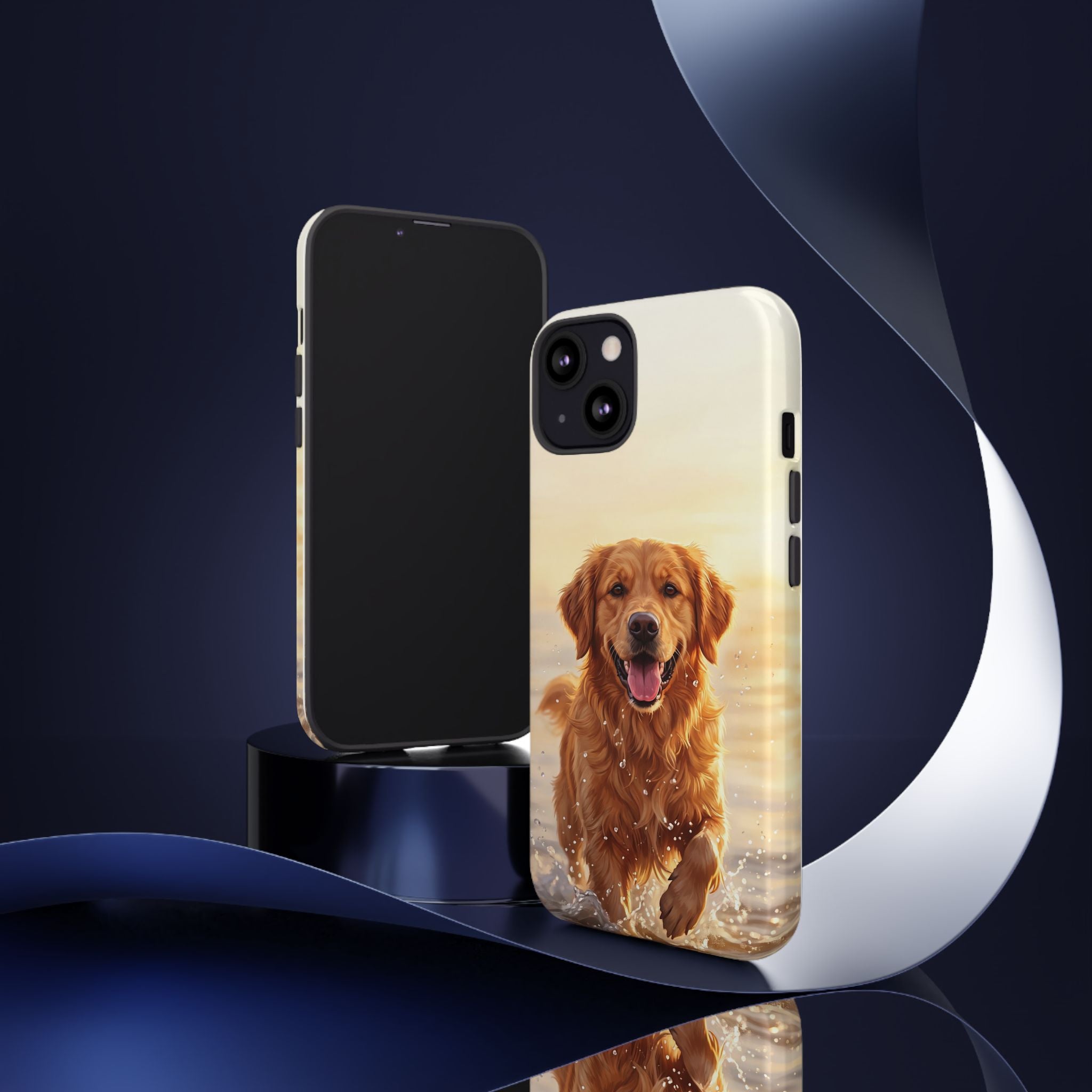 Golden Retriever Splashing in Water Phone Case | Joyful Dog at Golden Hour | iPhone & Samsung