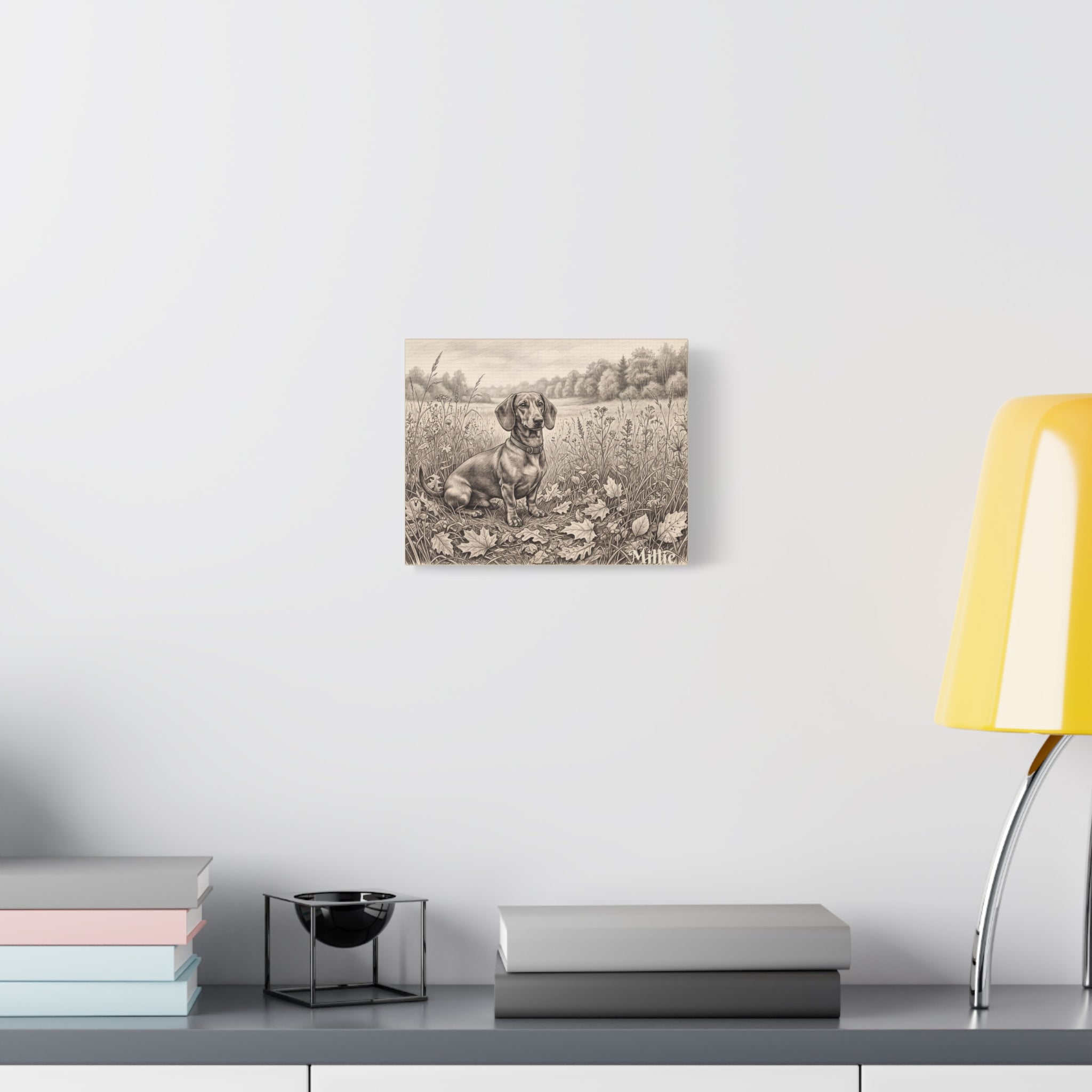 Dachshund Countryside Sketch Personalized Canvas | Autumn Meadow Wall Art