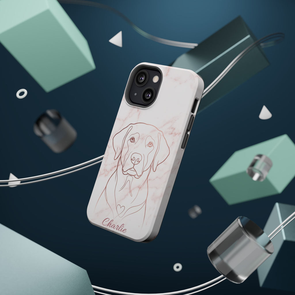 Personalized Rose Gold Marble Labrador Phone Case — Tough Magnetic Case with Wireless Charging