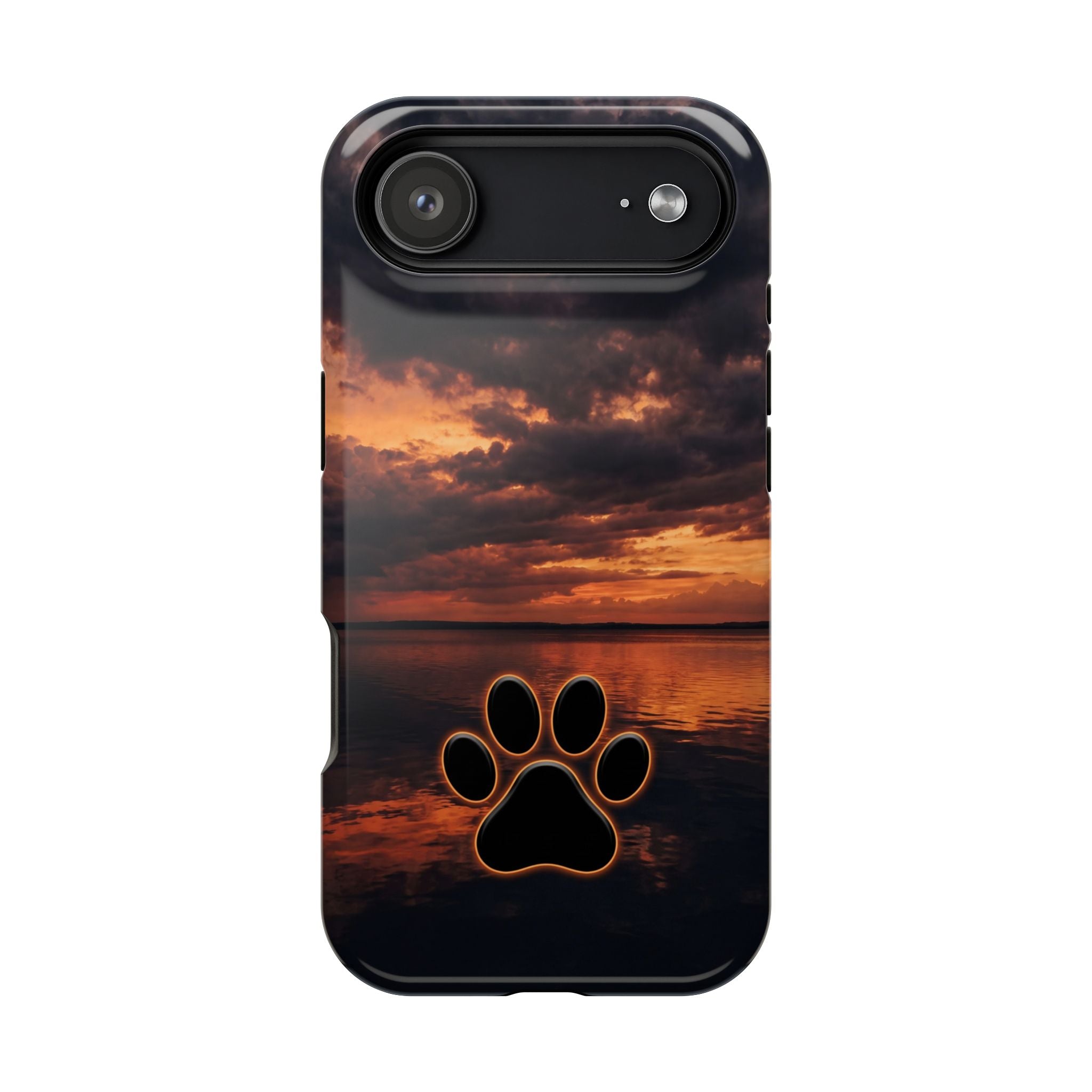 Sunset Paw Print Phone Case — Impact-Resistant Wireless Charging Cover