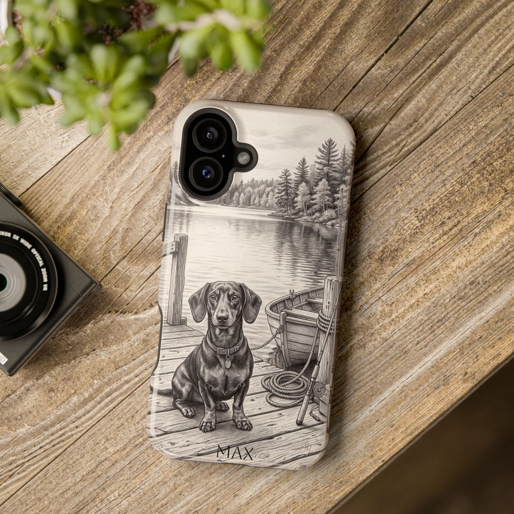 Personalized Dachshund Sunset Beach Phone Case — Wireless Charging Cover
